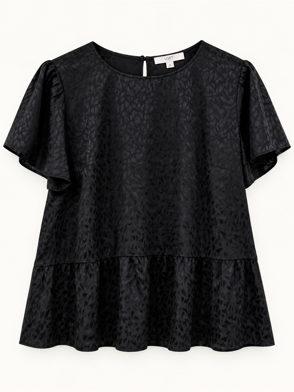 LOFT Black Flutter Sleeve Peplum Top - Picture 2 of 7